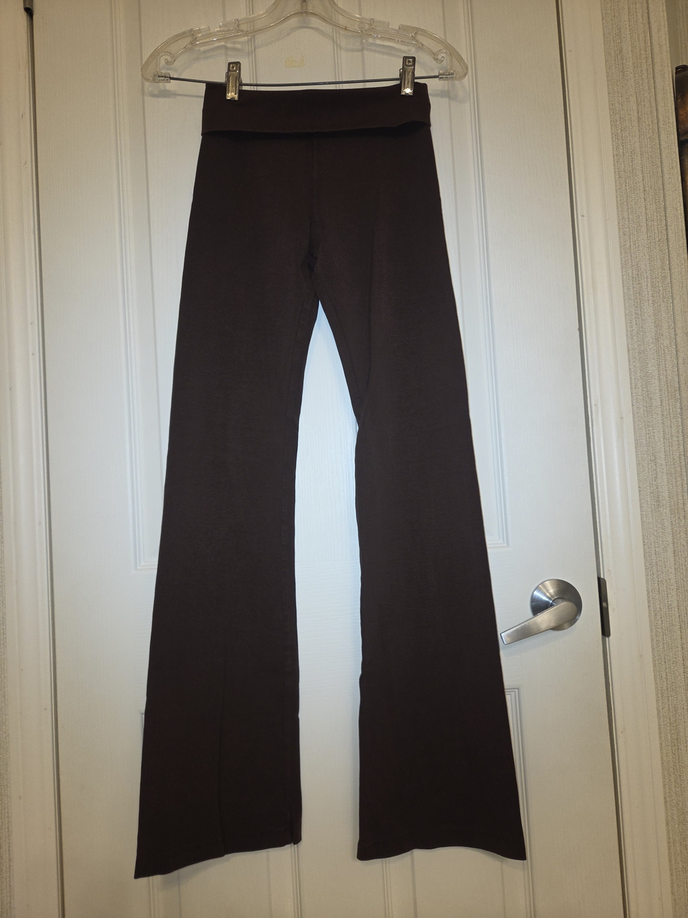 Wide-Leg Fold-Over Waist Pants in Dark Brown